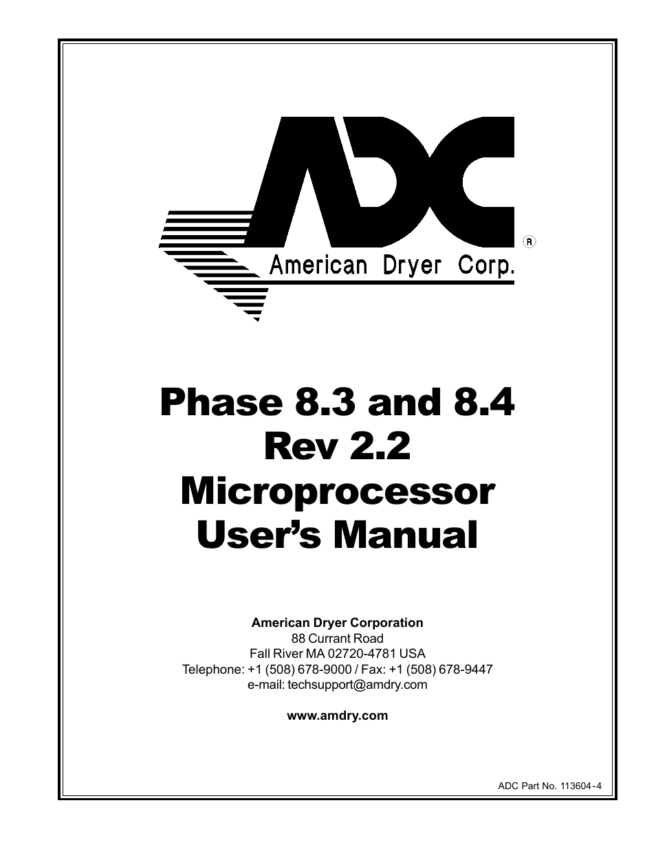 American Dryer Corp. Microprocessor 8.4 Rev 2.2 User Manual | 14 pages