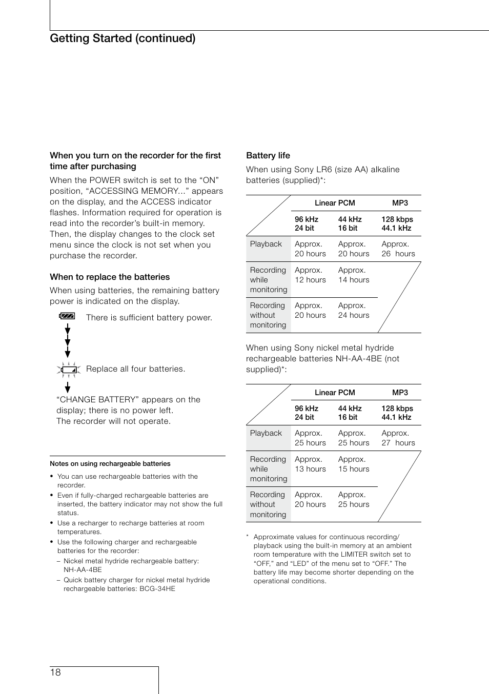 Getting started (continued) | Sony PCM-D50 User Manual | Page 18 / 60