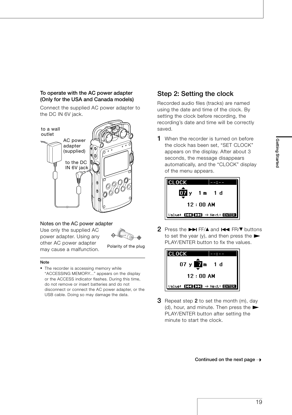 Step 2: setting the clock | Sony PCM-D50 User Manual | Page 19 / 60