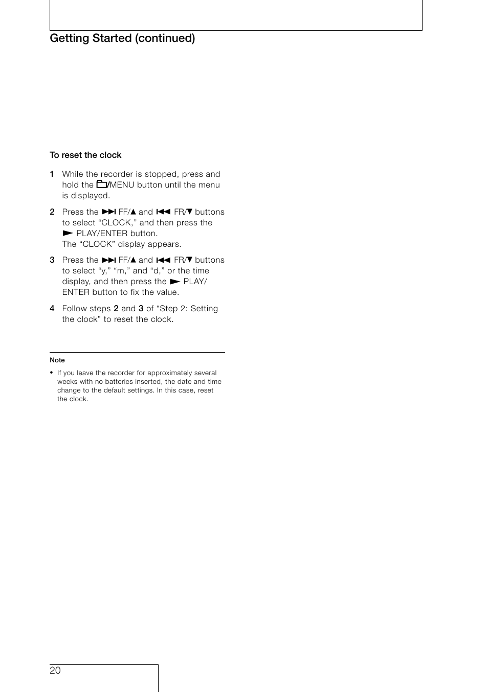 Getting started (continued) | Sony PCM-D50 User Manual | Page 20 / 60