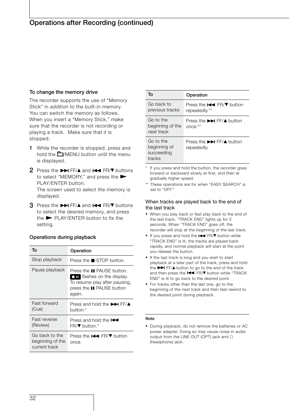 Operations after recording (continued) | Sony PCM-D50 User Manual | Page 32 / 60