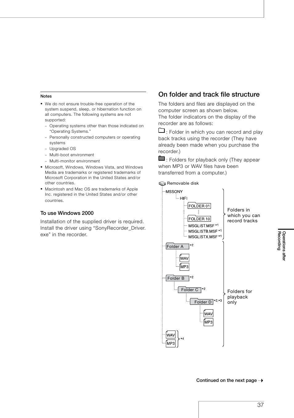On folder and track file structure | Sony PCM-D50 User Manual | Page 37 / 60