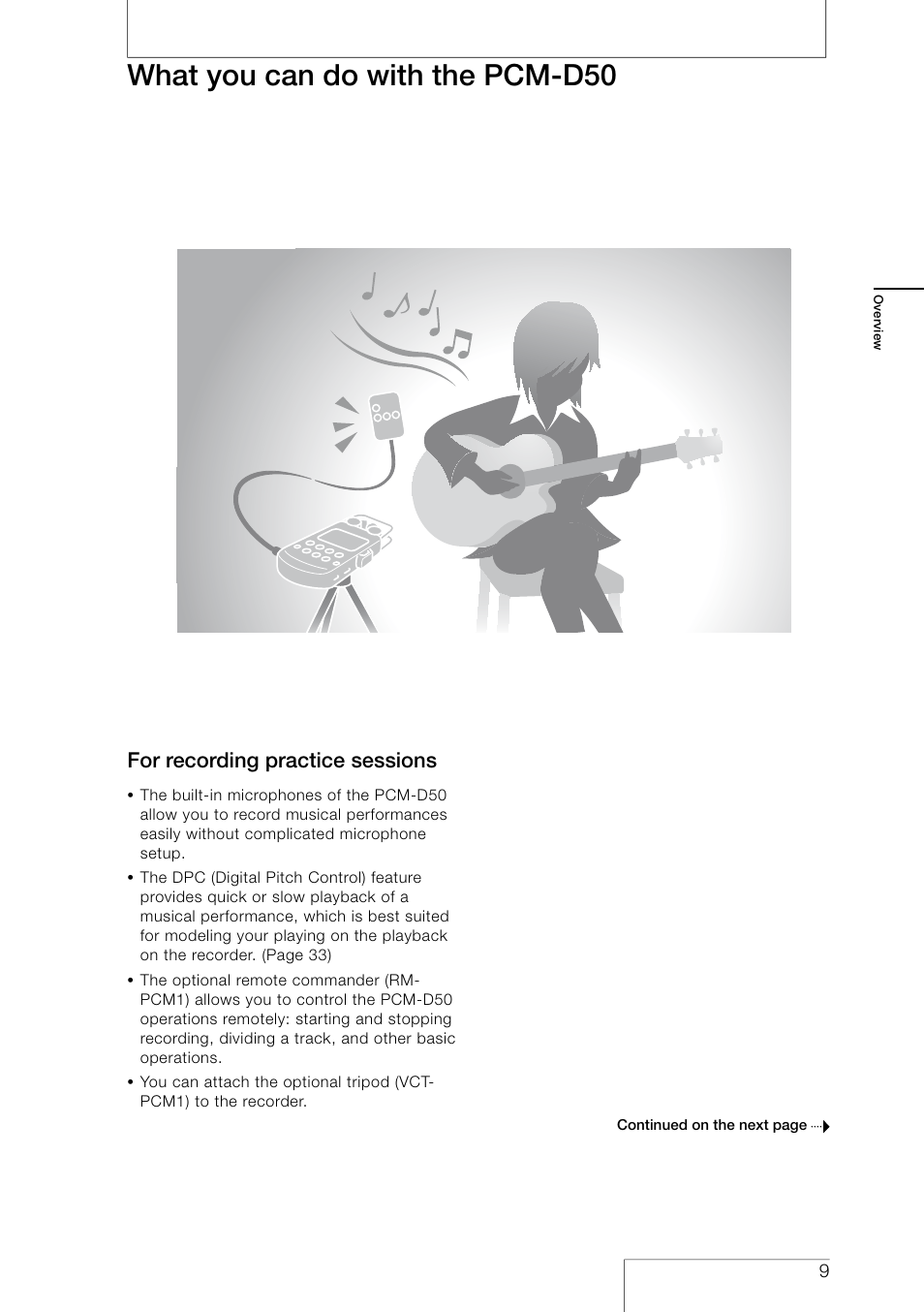 What you can do with the pcm-d50, For recording practice sessions | Sony PCM-D50 User Manual | Page 9 / 60
