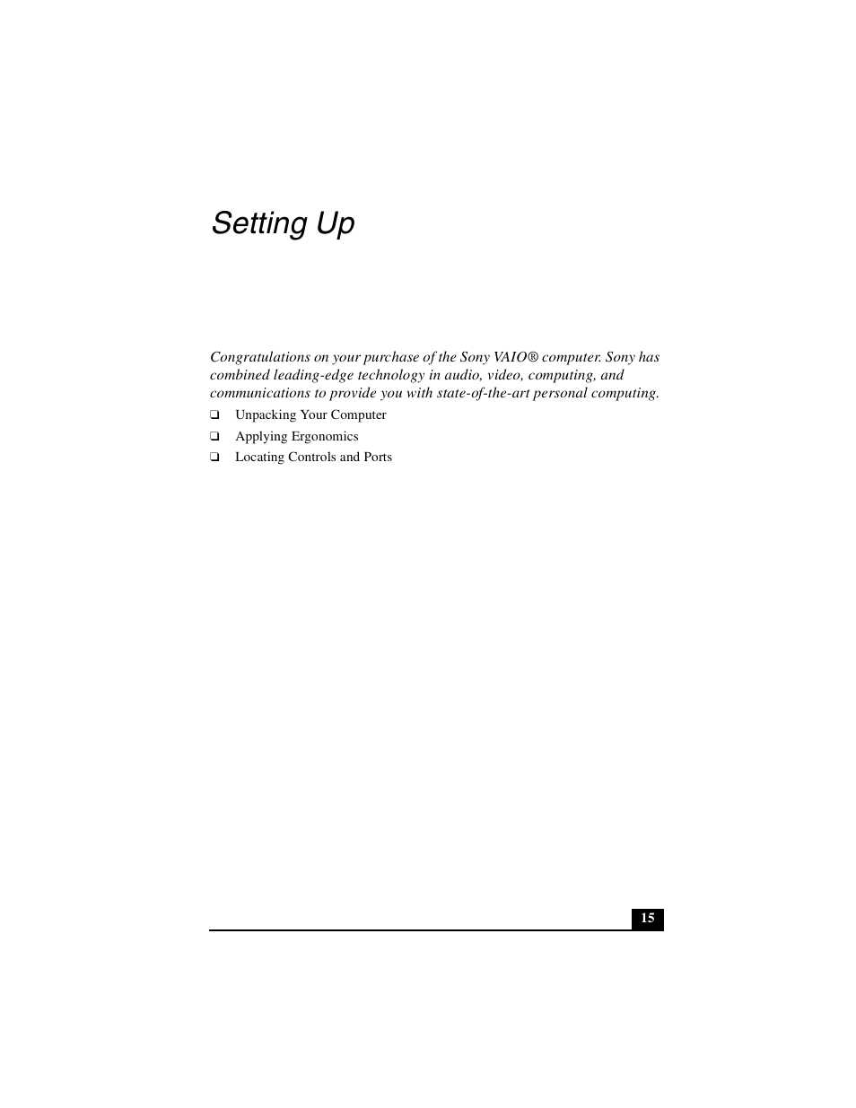 Setting up | Sony PCG-GRZ530 User Manual | Page 15 / 64