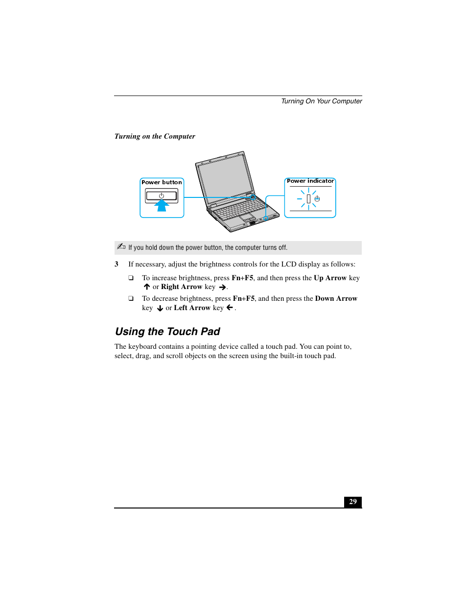 Using the touch pad | Sony PCG-GRZ530 User Manual | Page 29 / 64