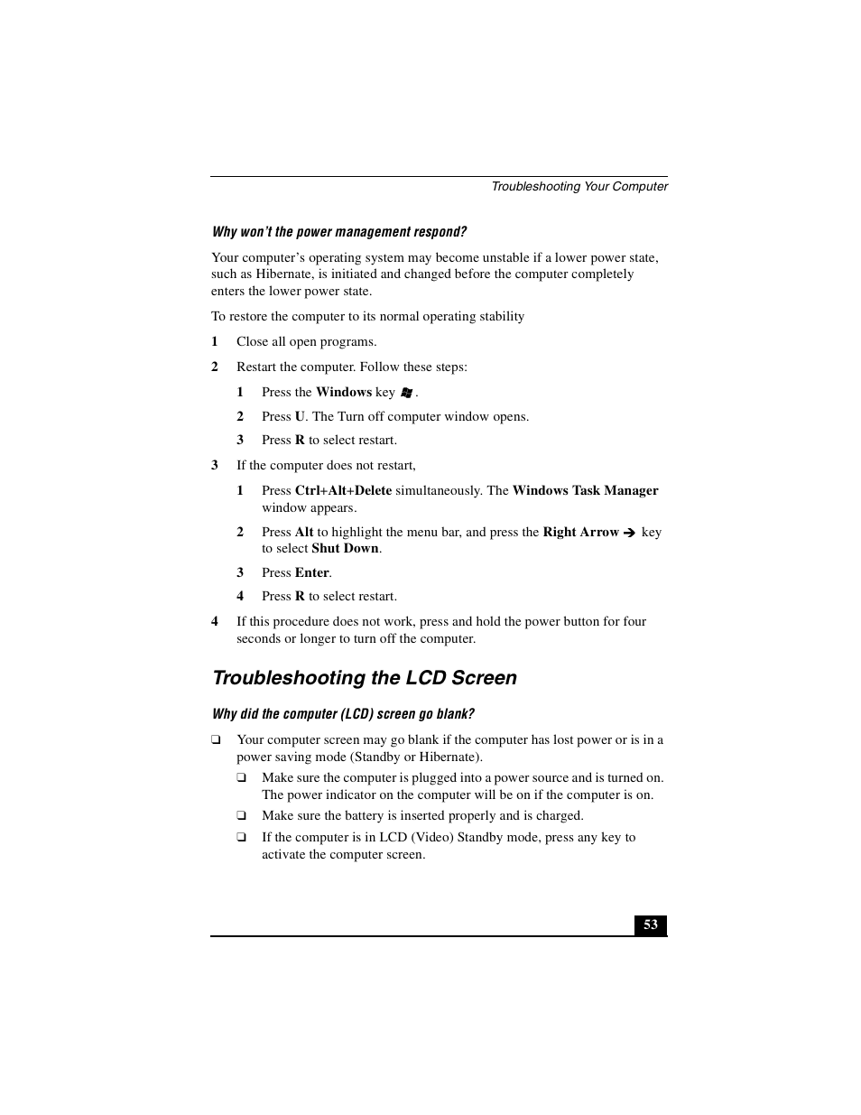 Troubleshooting the lcd screen | Sony PCG-GRZ530 User Manual | Page 53 / 64