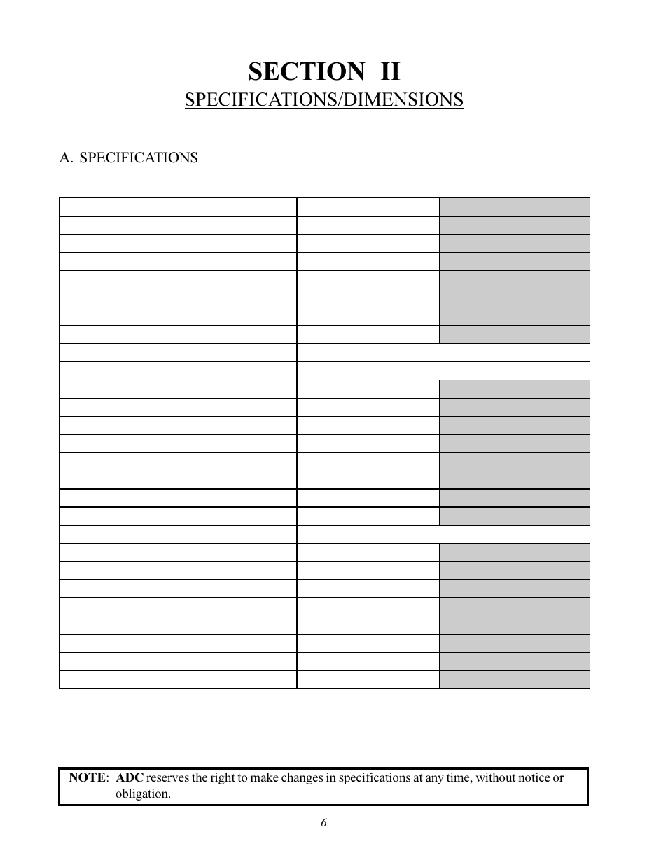 Specifications/dimensions, A. specifications | American Dryer Corp. ADS-464 II User Manual | Page 10 / 80