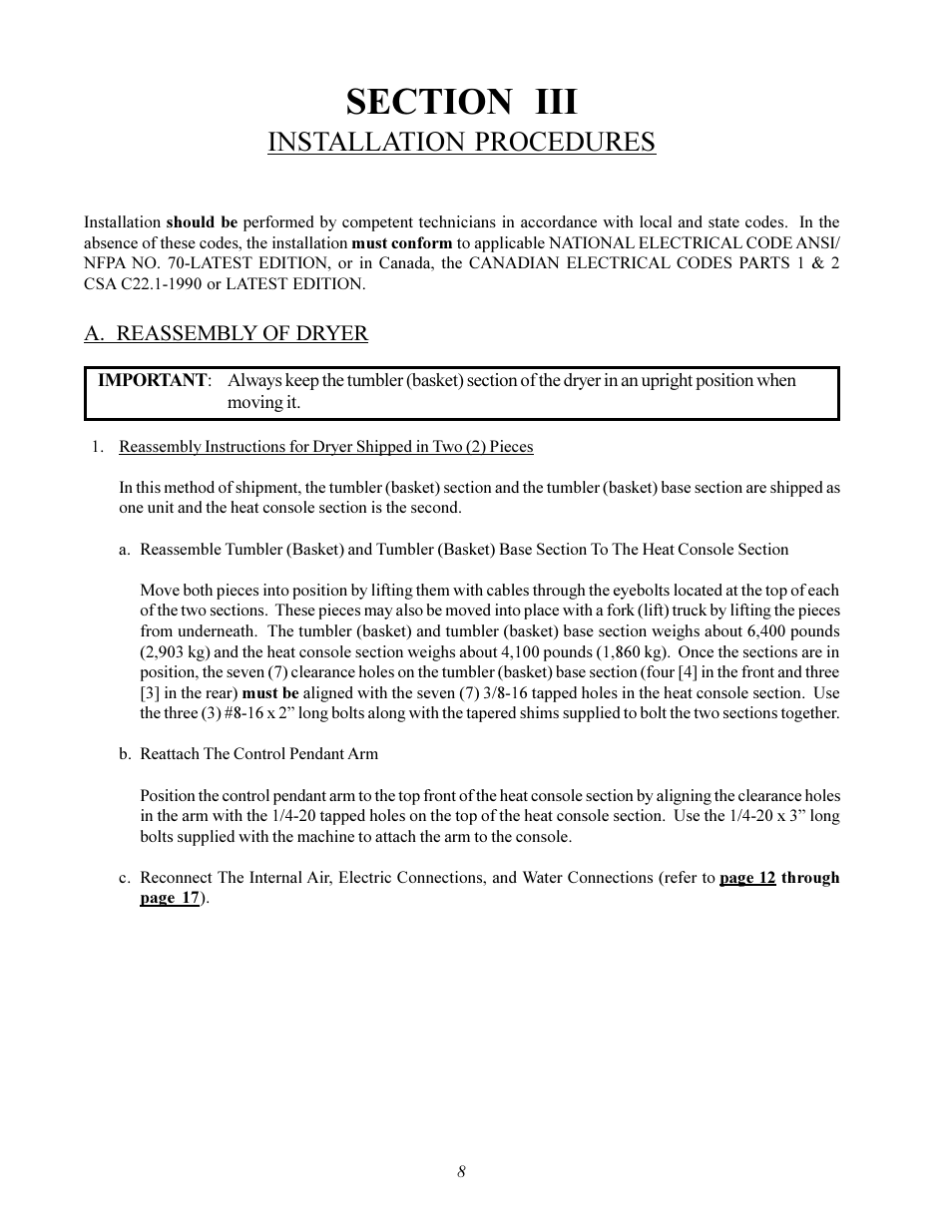 Installation procedures | American Dryer Corp. ADS-464 II User Manual | Page 12 / 80