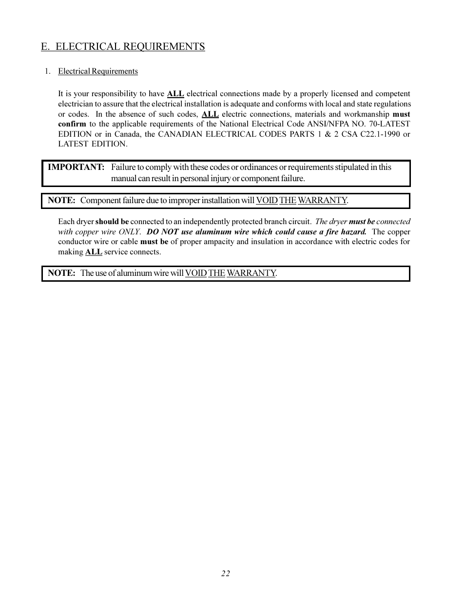 E. electrical requirements | American Dryer Corp. ADS-464 II User Manual | Page 26 / 80