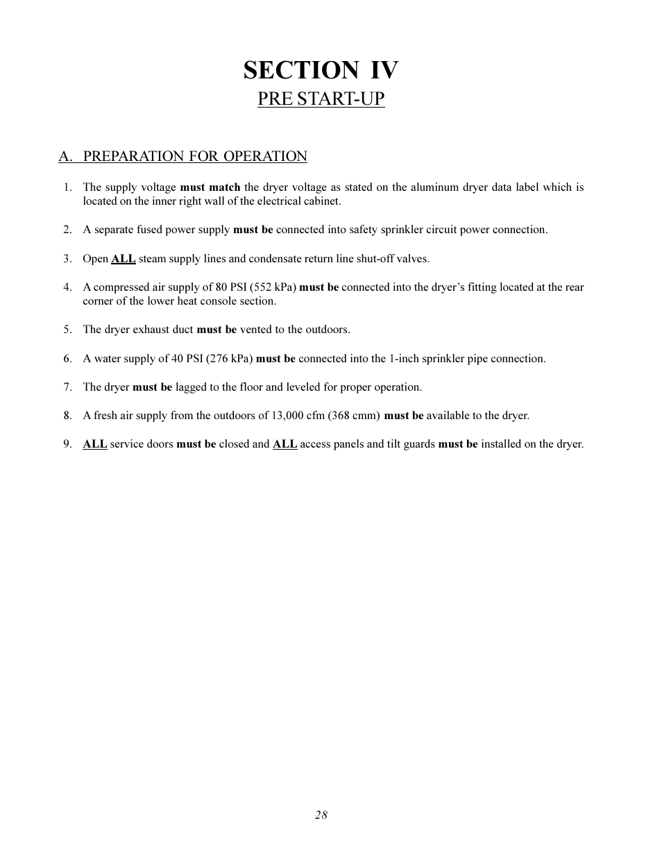 Pre start-up | American Dryer Corp. ADS-464 II User Manual | Page 32 / 80