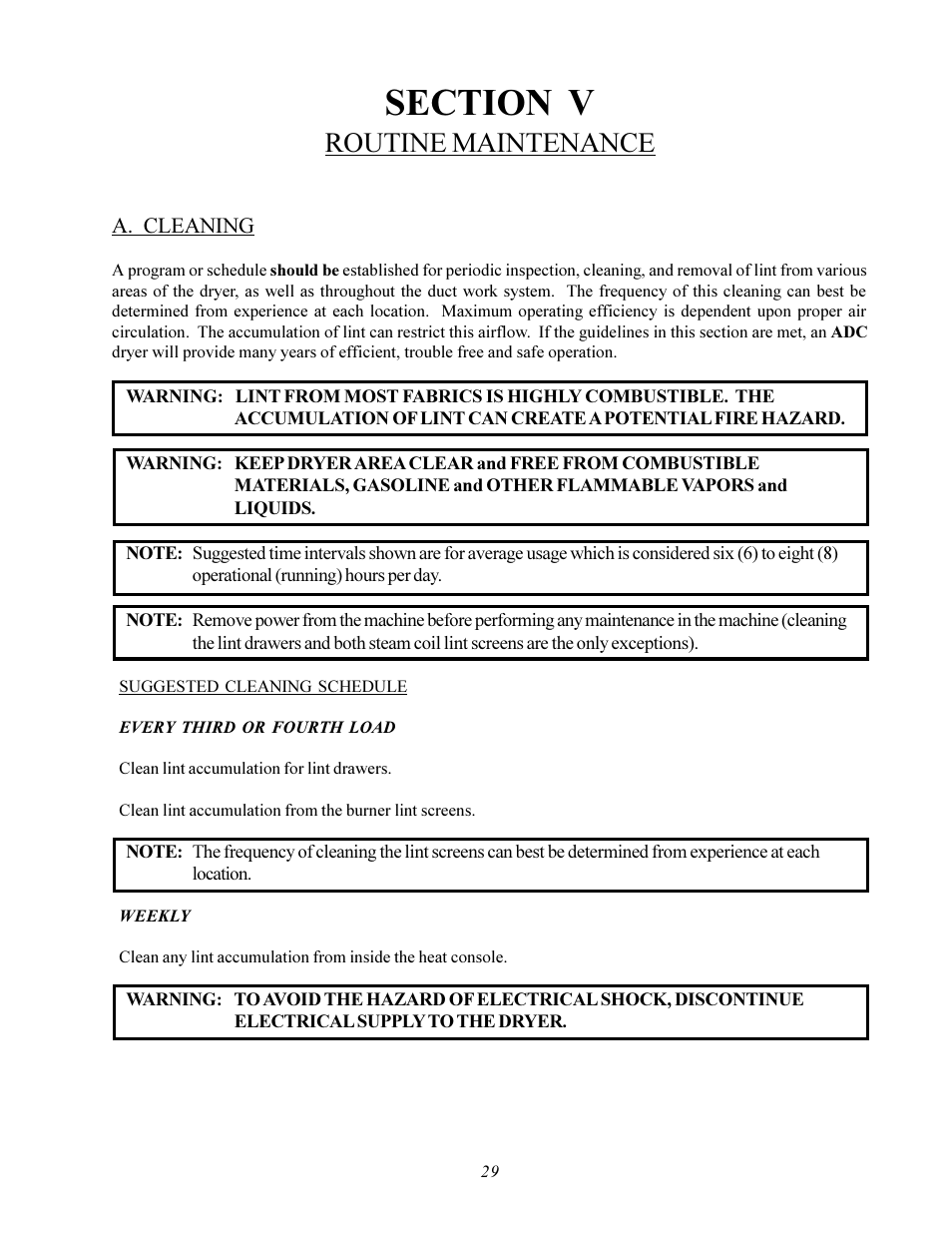 Routine maintenance | American Dryer Corp. ADS-464 II User Manual | Page 33 / 80