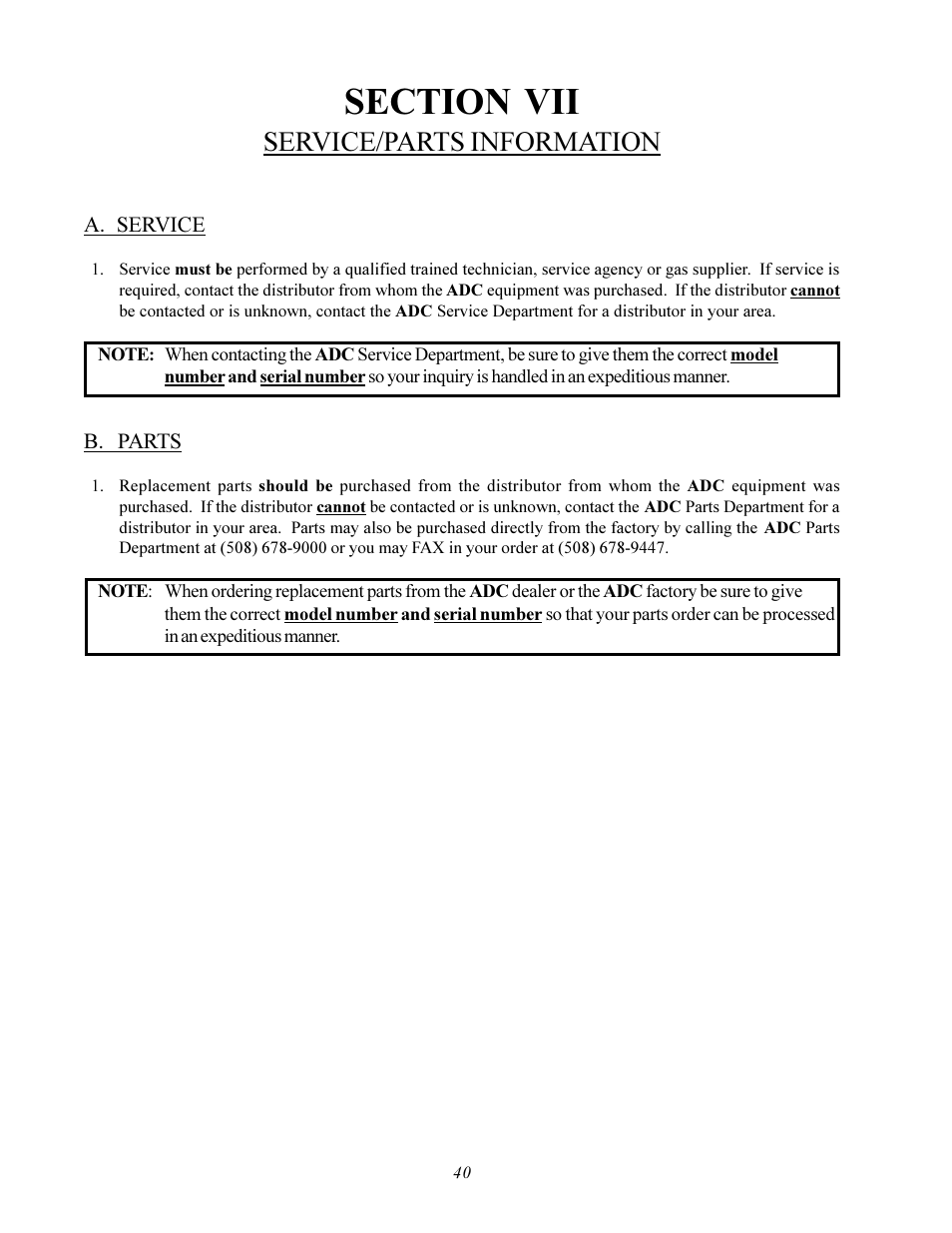 Service/parts information | American Dryer Corp. ADS-464 II User Manual | Page 44 / 80