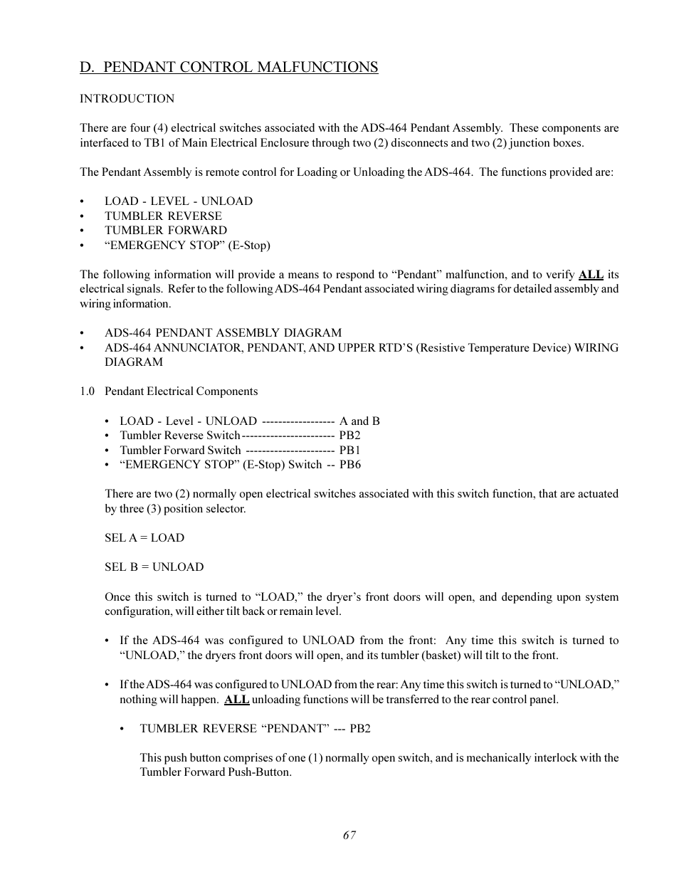 D. pendant control malfunctions | American Dryer Corp. ADS-464 II User Manual | Page 71 / 80