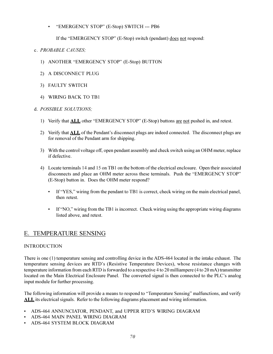 E. temperature sensing | American Dryer Corp. ADS-464 II User Manual | Page 74 / 80