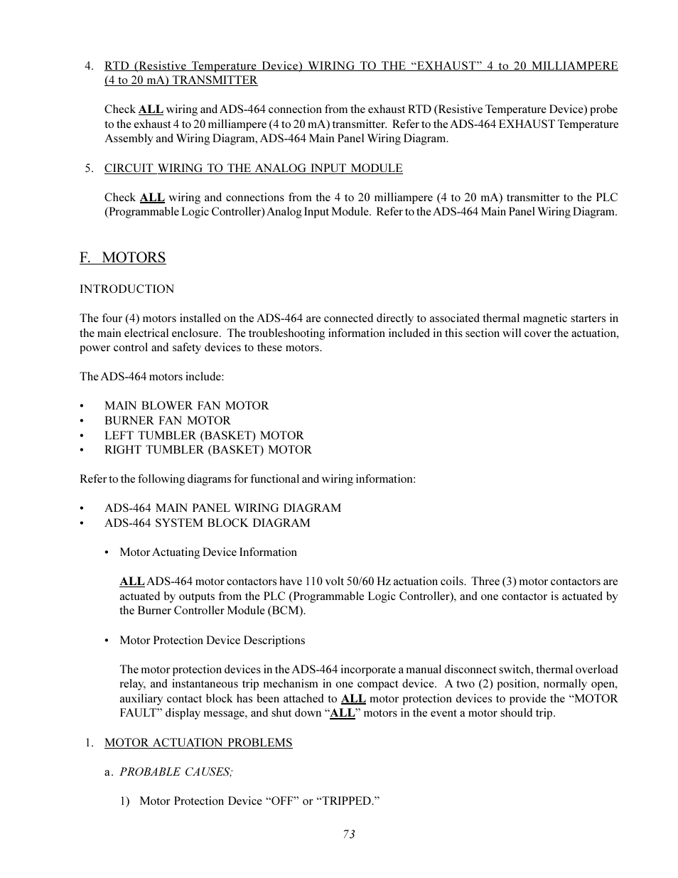 F. motors | American Dryer Corp. ADS-464 II User Manual | Page 77 / 80