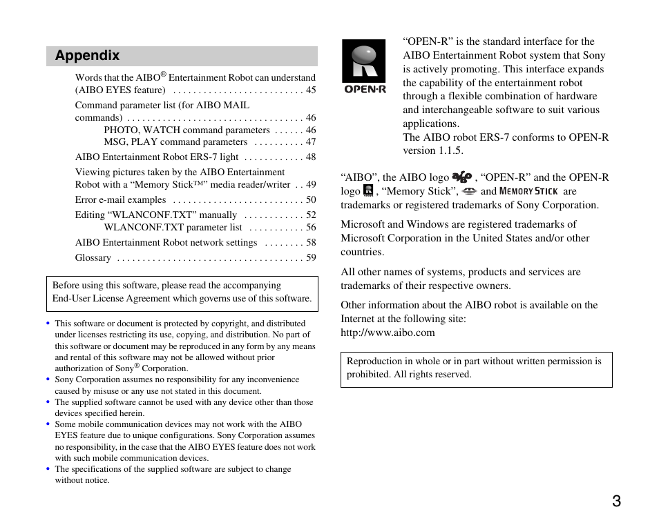 Appendix | Sony ERS-7 User Manual | Page 3 / 62