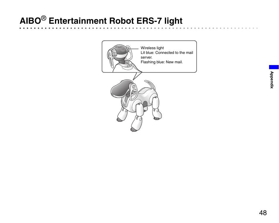 Aibo® entertainment robot ers-7 light, Aibo entertainment robot ers-7 light, Aibo | Entertainment robot ers-7 light | Sony ERS-7 User Manual | Page 48 / 62