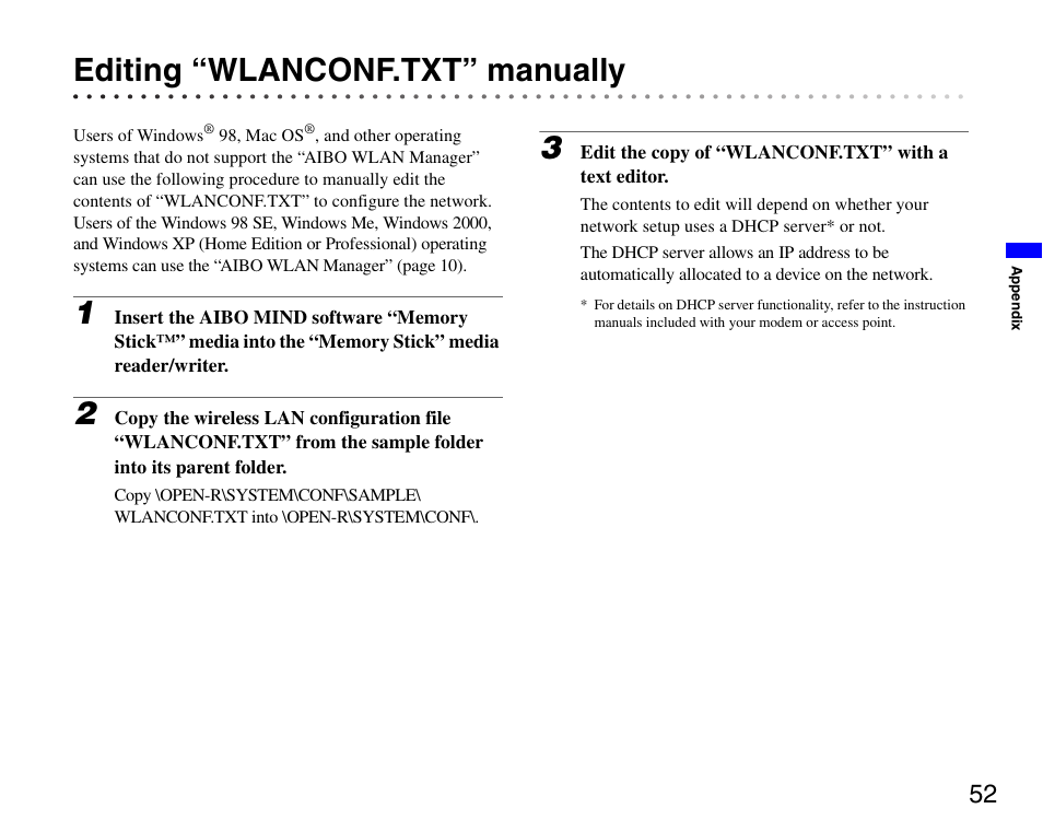 Editing “wlanconf.txt” manually | Sony ERS-7 User Manual | Page 52 / 62