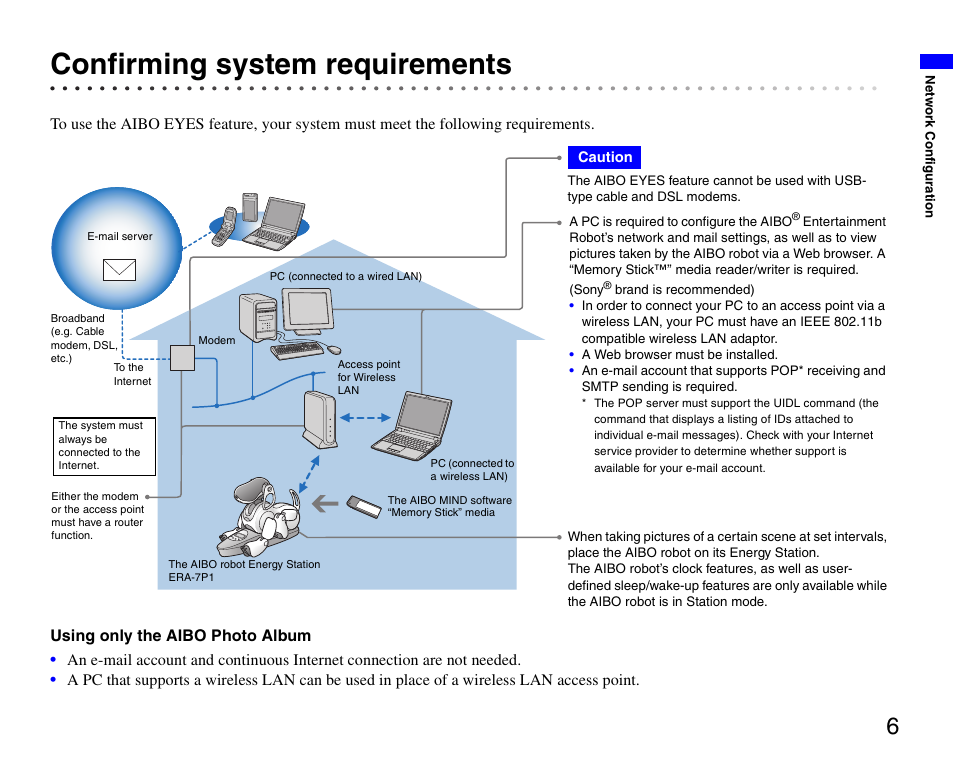 Confirming system requirements | Sony ERS-7 User Manual | Page 6 / 62