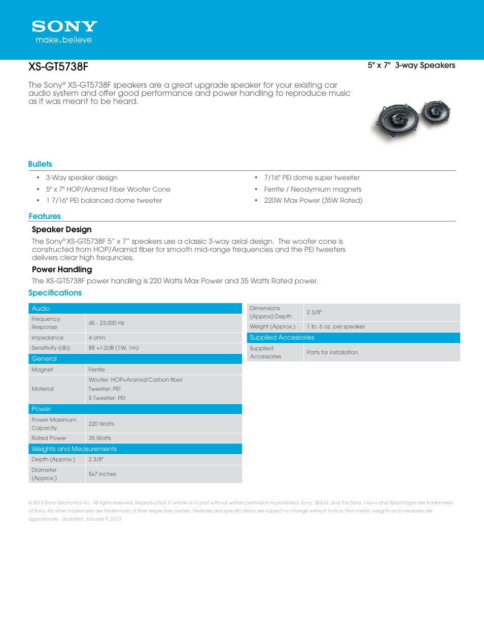 Sony XS-GT5738F User Manual | 1 page