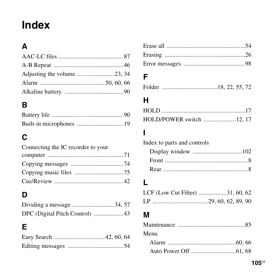 Index | Sony ICD-UX300 User Manual | Page 105 / 112