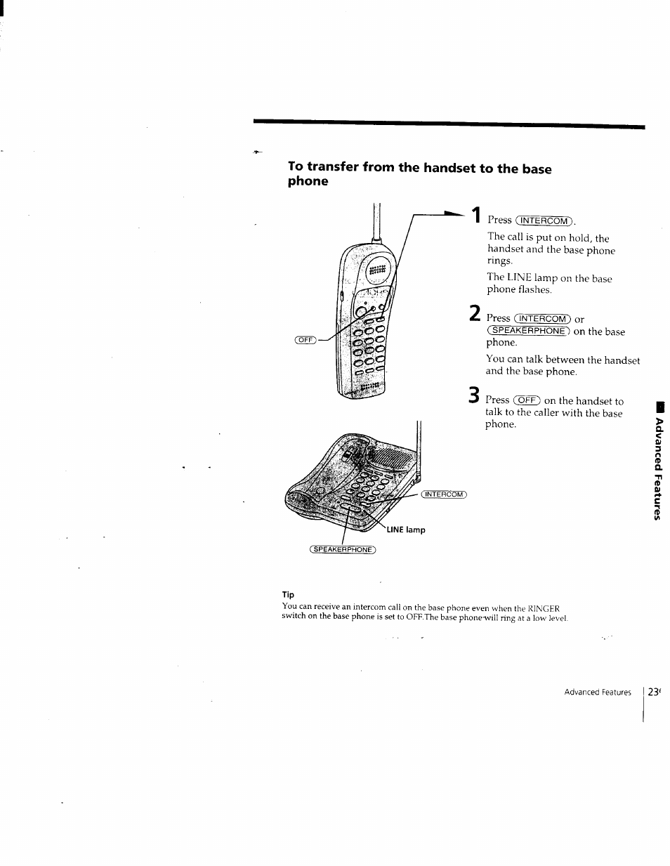 To transfer from the handset to the base phone | Sony SPP-205 User Manual | Page 23 / 63