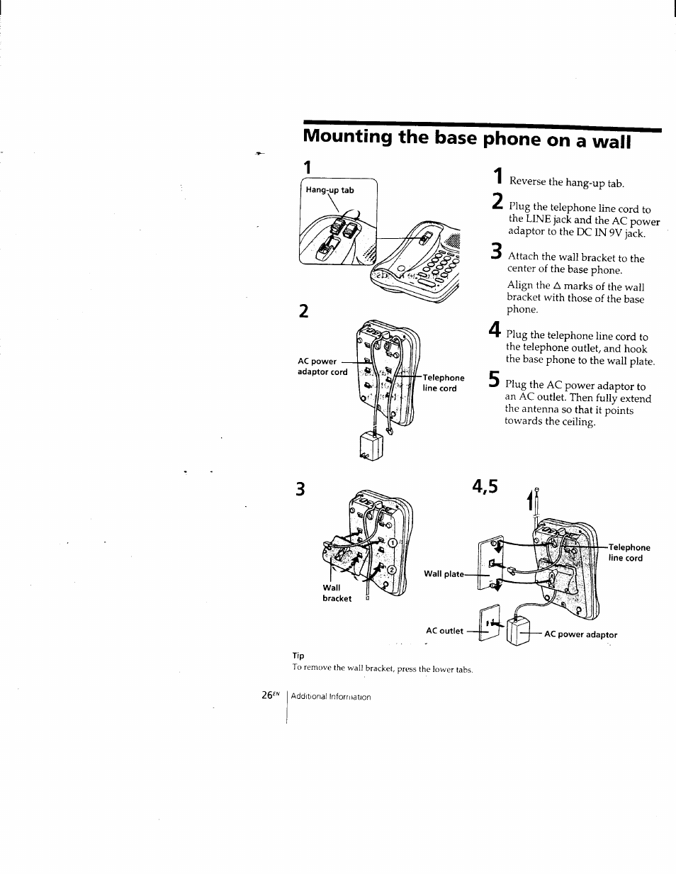 Mounting the base phone on a wall | Sony SPP-205 User Manual | Page 26 / 63