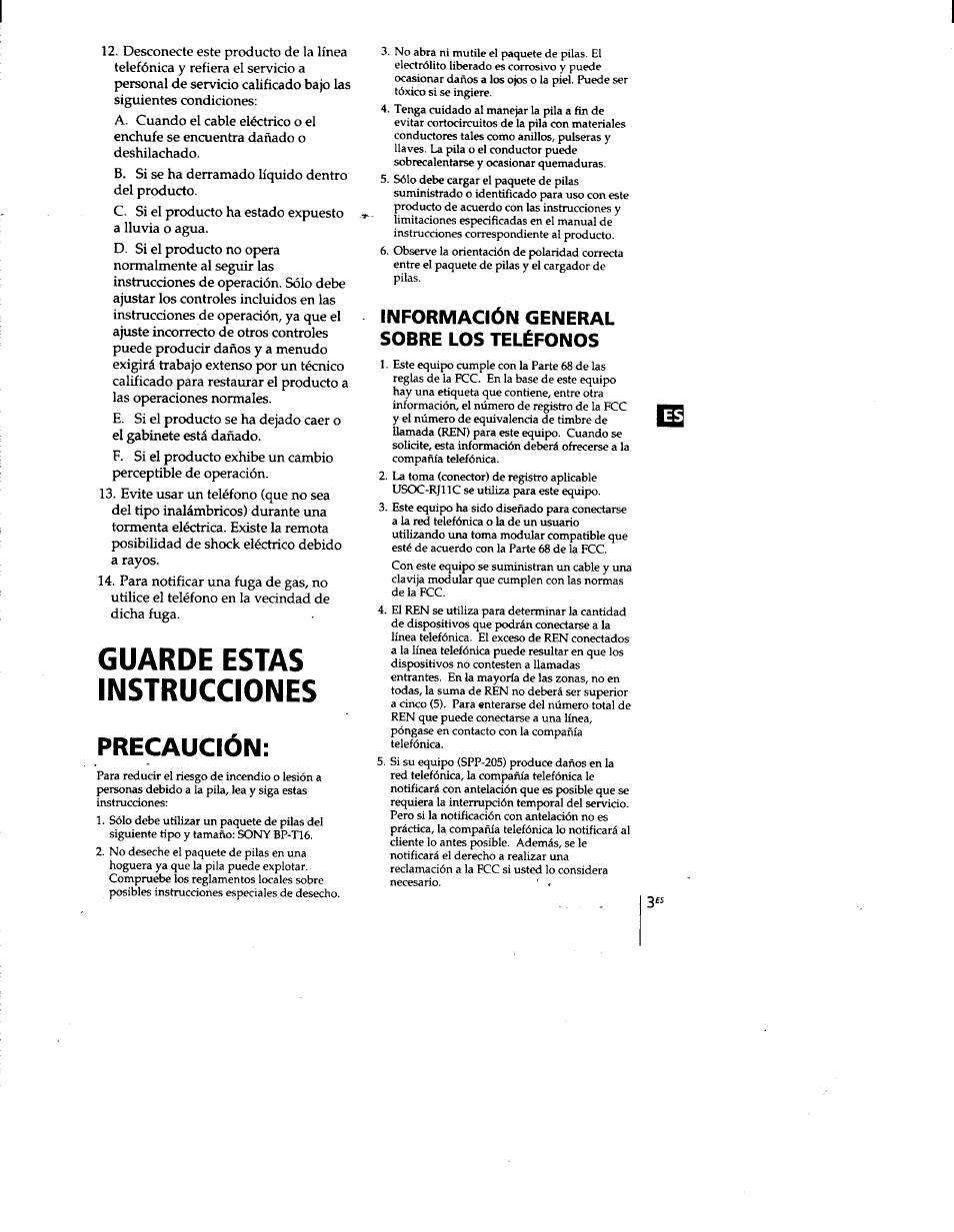 Precaución, Guarde estas instrucciones | Sony SPP-205 User Manual | Page 34 / 63
