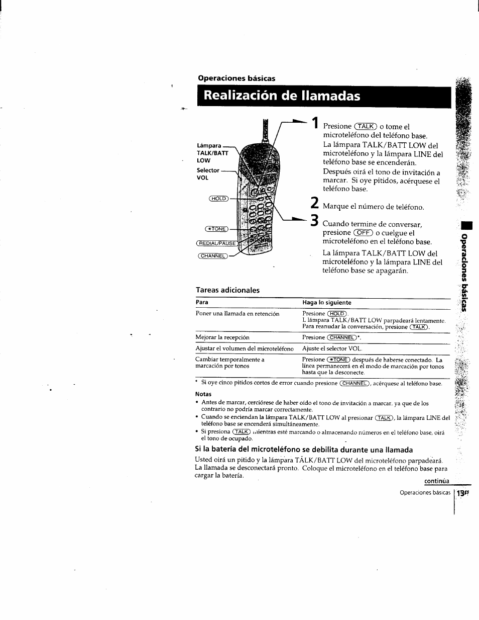 Realización de llamadas, Continúa | Sony SPP-205 User Manual | Page 44 / 63