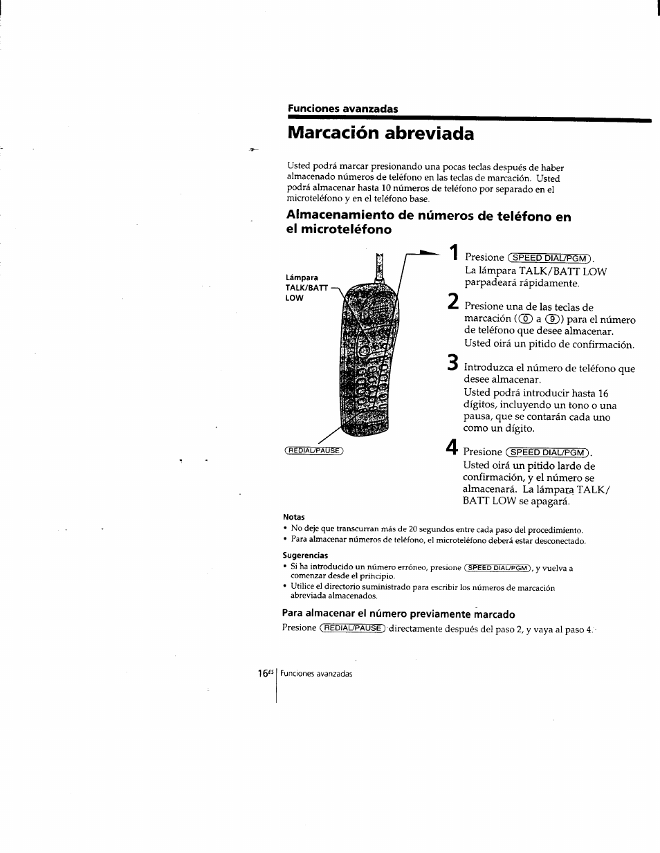 Marcación abreviada | Sony SPP-205 User Manual | Page 47 / 63