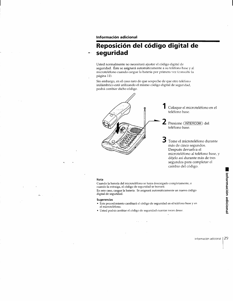 Reposición del código digital de seguridad, Nota, Sugerencias | Sony SPP-205 User Manual | Page 56 / 63