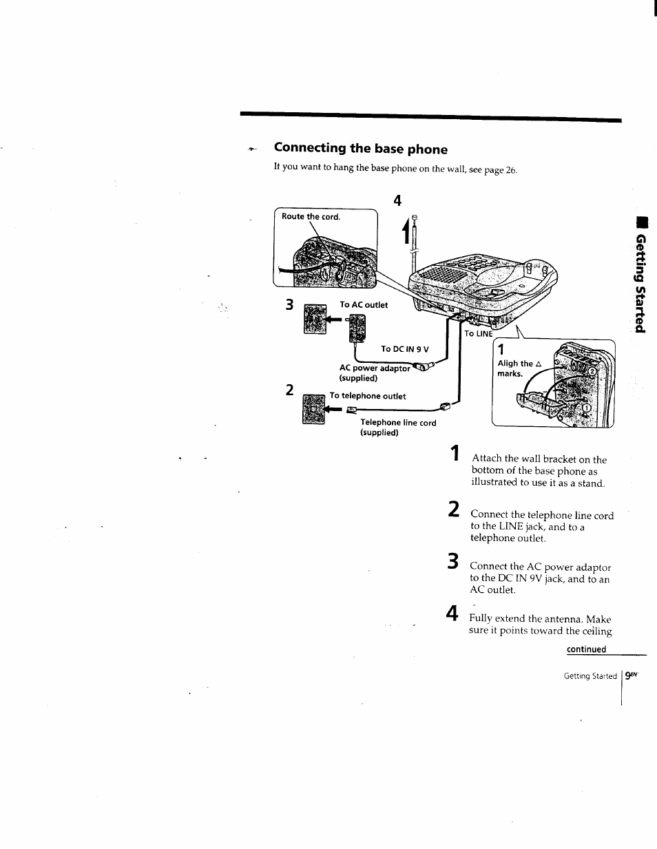 Connecting the base phone, Continued | Sony SPP-205 User Manual | Page 9 / 63