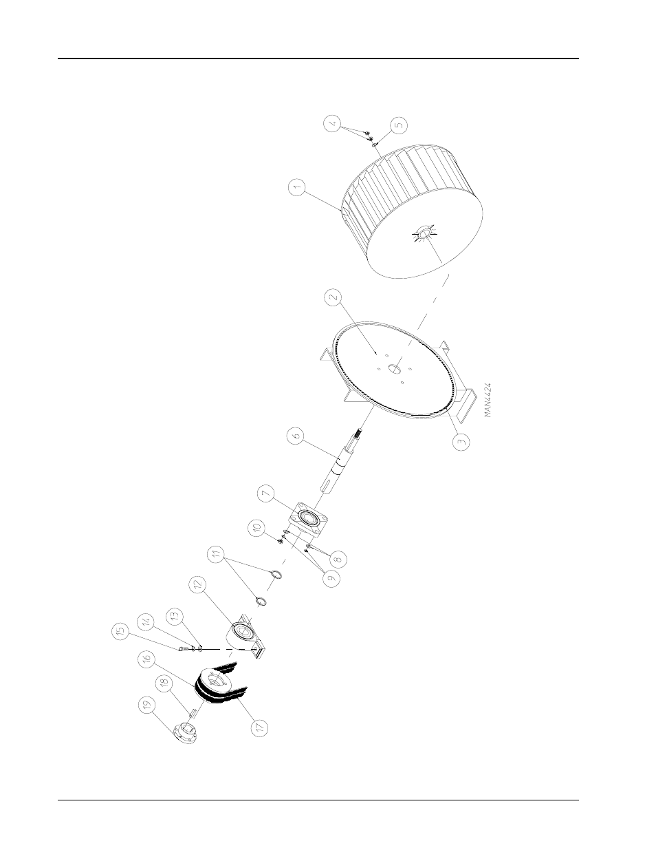 Fan (squirrel cage) shaft mount assembly | American Dryer Corp. ML-190 User Manual | Page 22 / 42