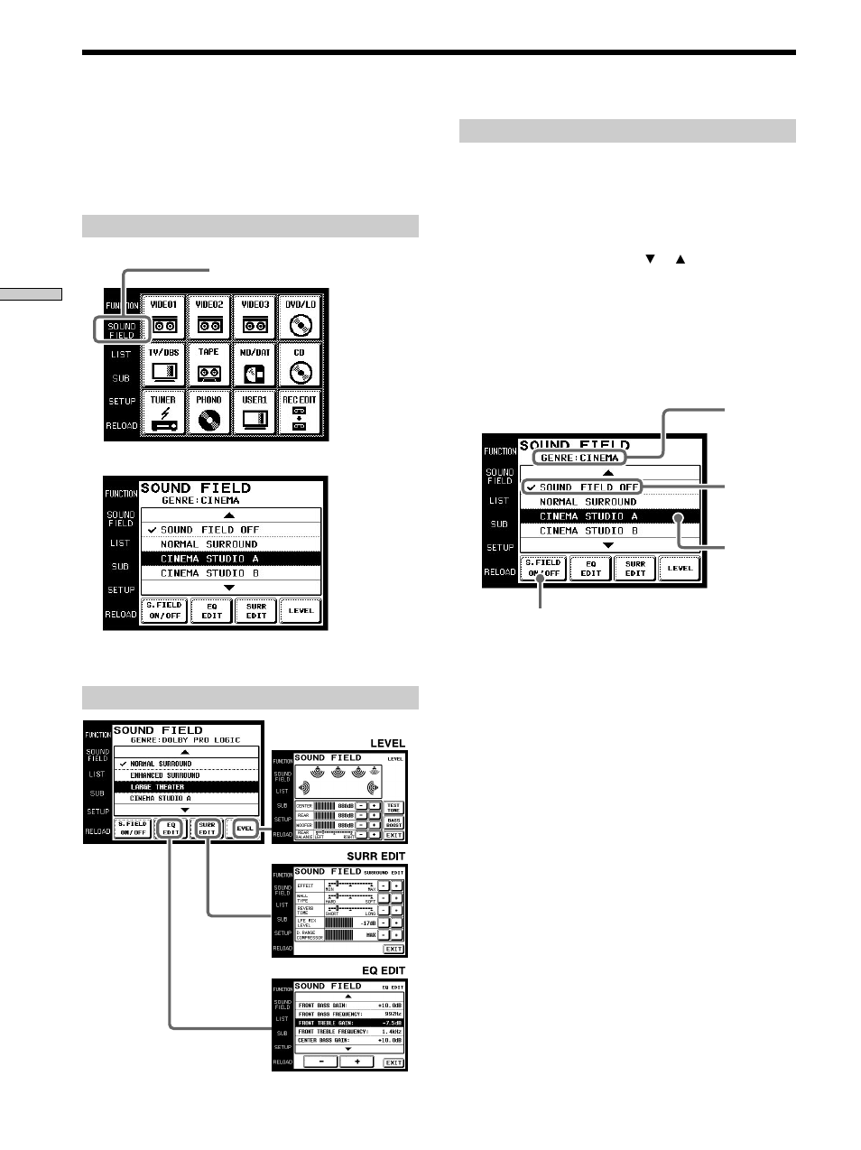 Selecting sound fields | Sony RM-TP501 User Manual | Page 16 / 24