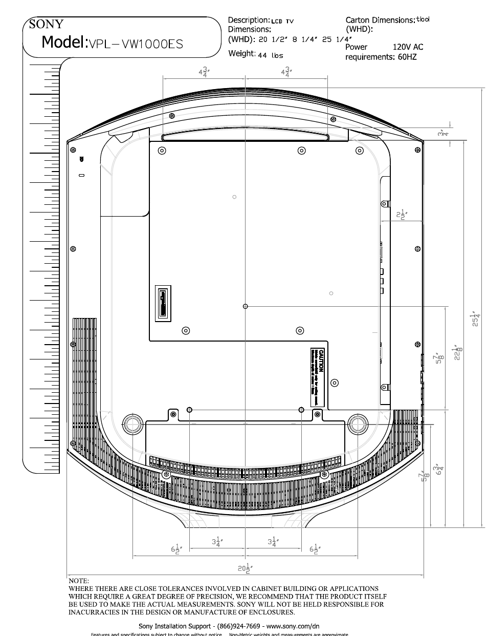 Sony VPL-VW1000ES User Manual | 2 pages