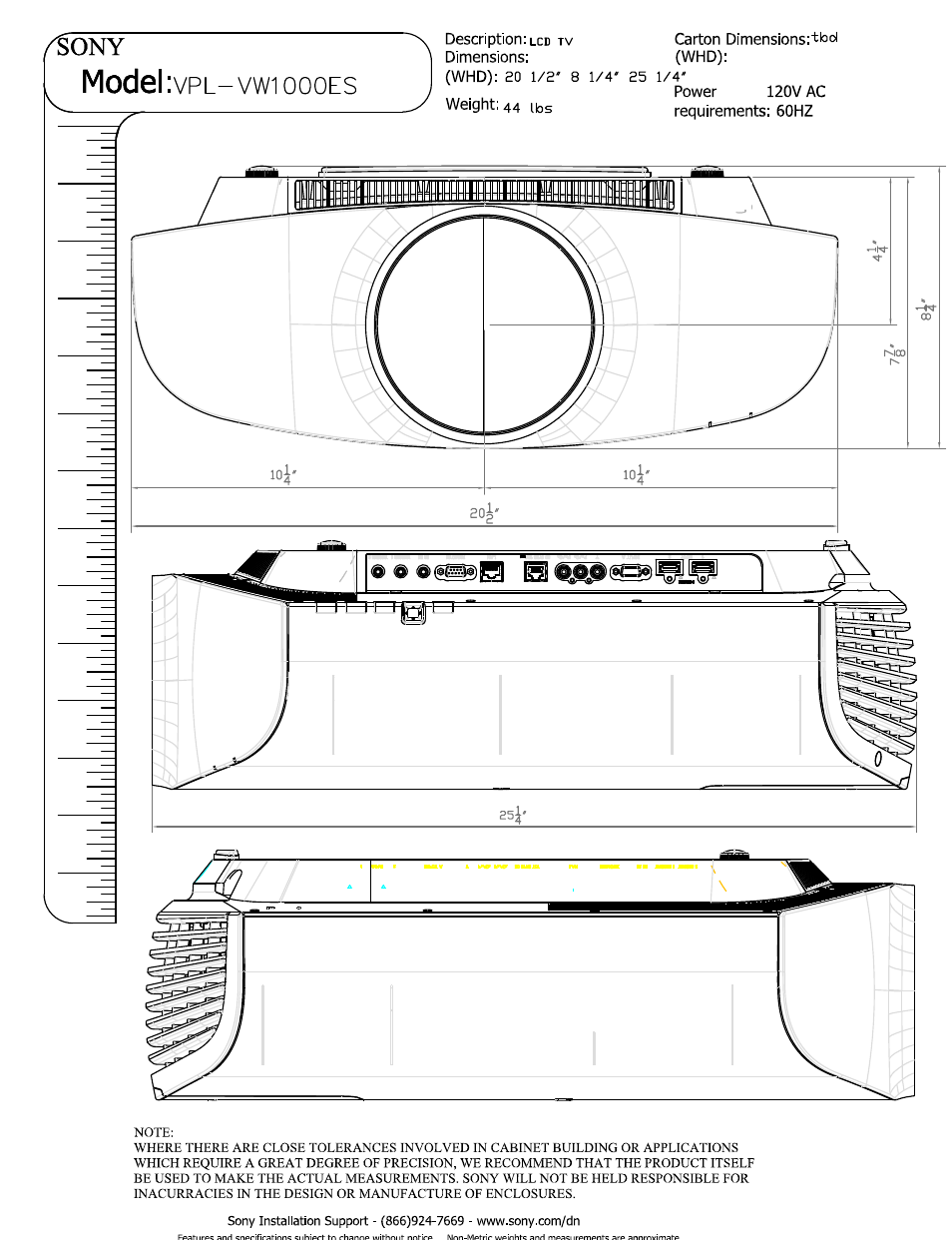 Vpl-vwioooes, Model | Sony VPL-VW1000ES User Manual | Page 2 / 2