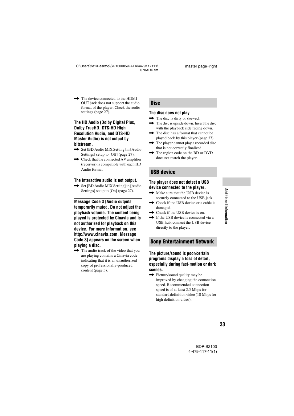 Disc usb device sony entertainment network | Sony BDP-S2100 User Manual | Page 33 / 44