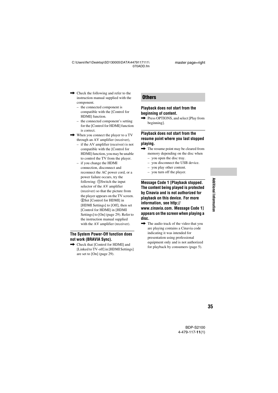 Others | Sony BDP-S2100 User Manual | Page 35 / 44