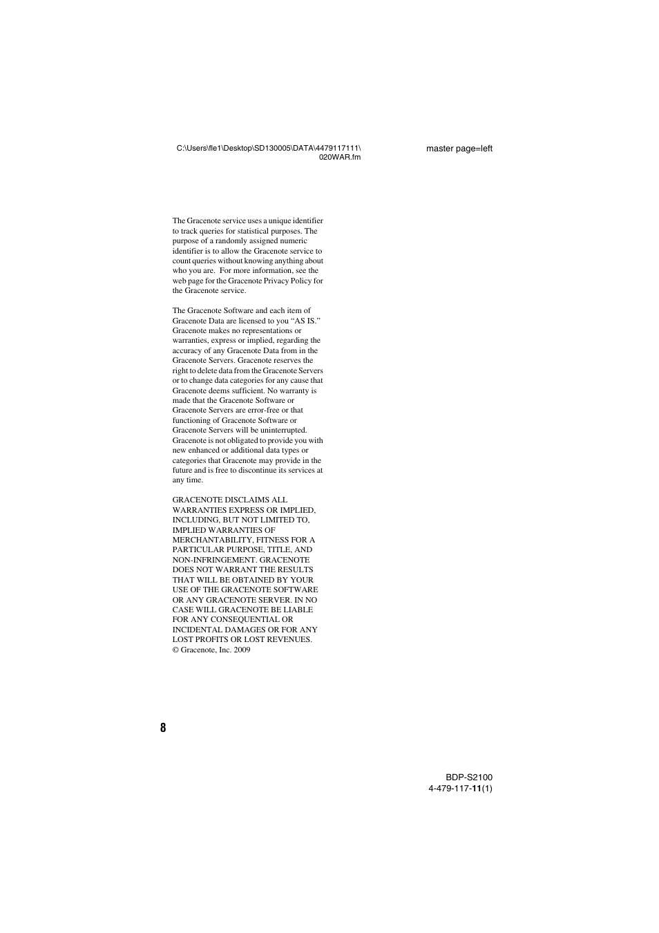 Sony BDP-S2100 User Manual | Page 8 / 44