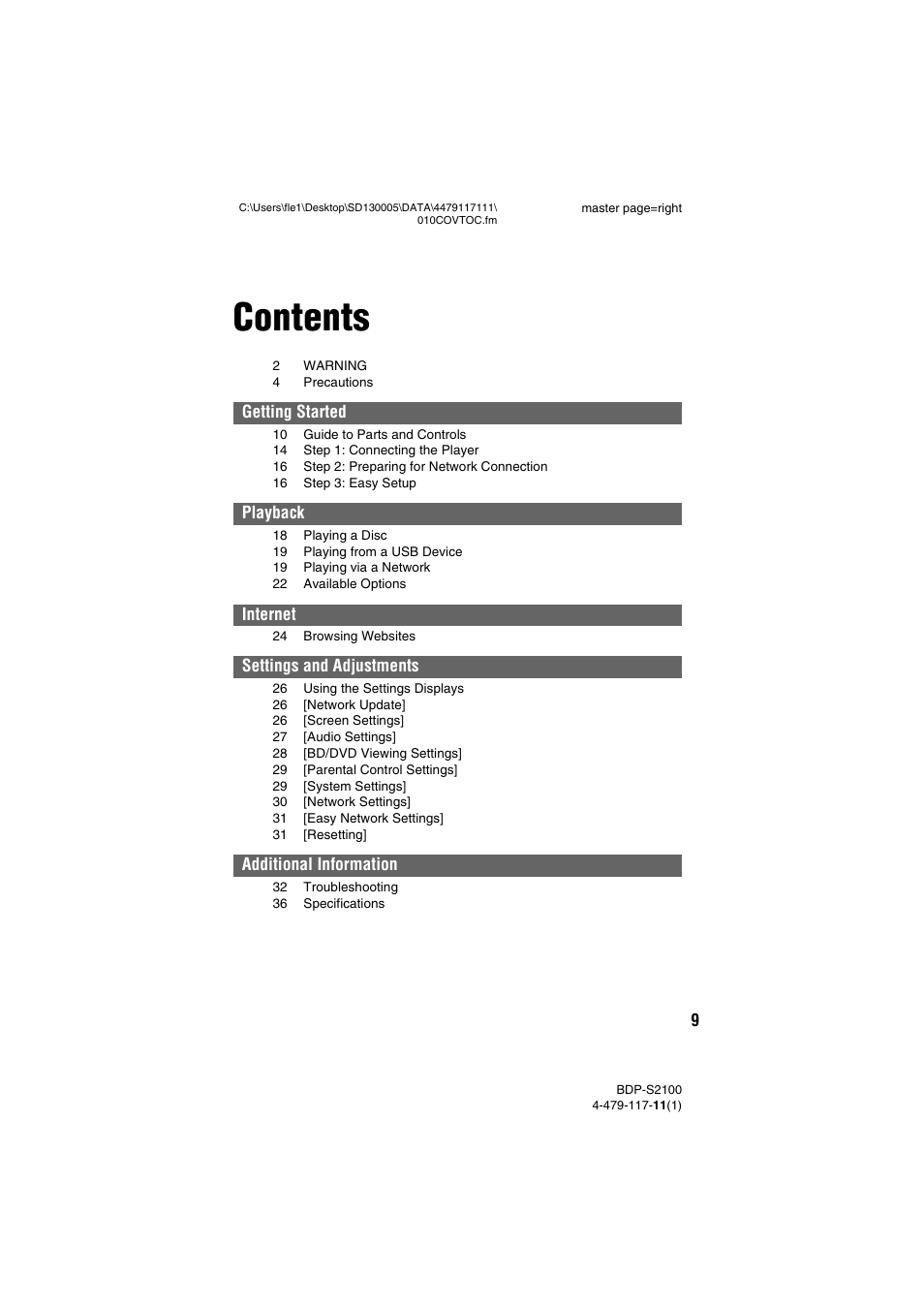 Sony BDP-S2100 User Manual | Page 9 / 44