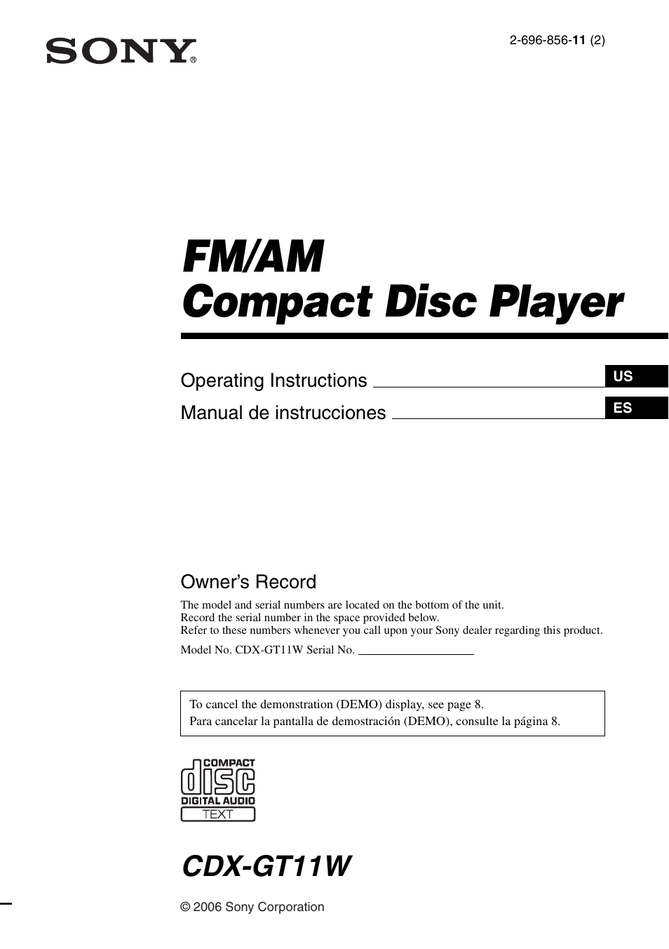Sony CDX-GT11W User Manual | 28 pages
