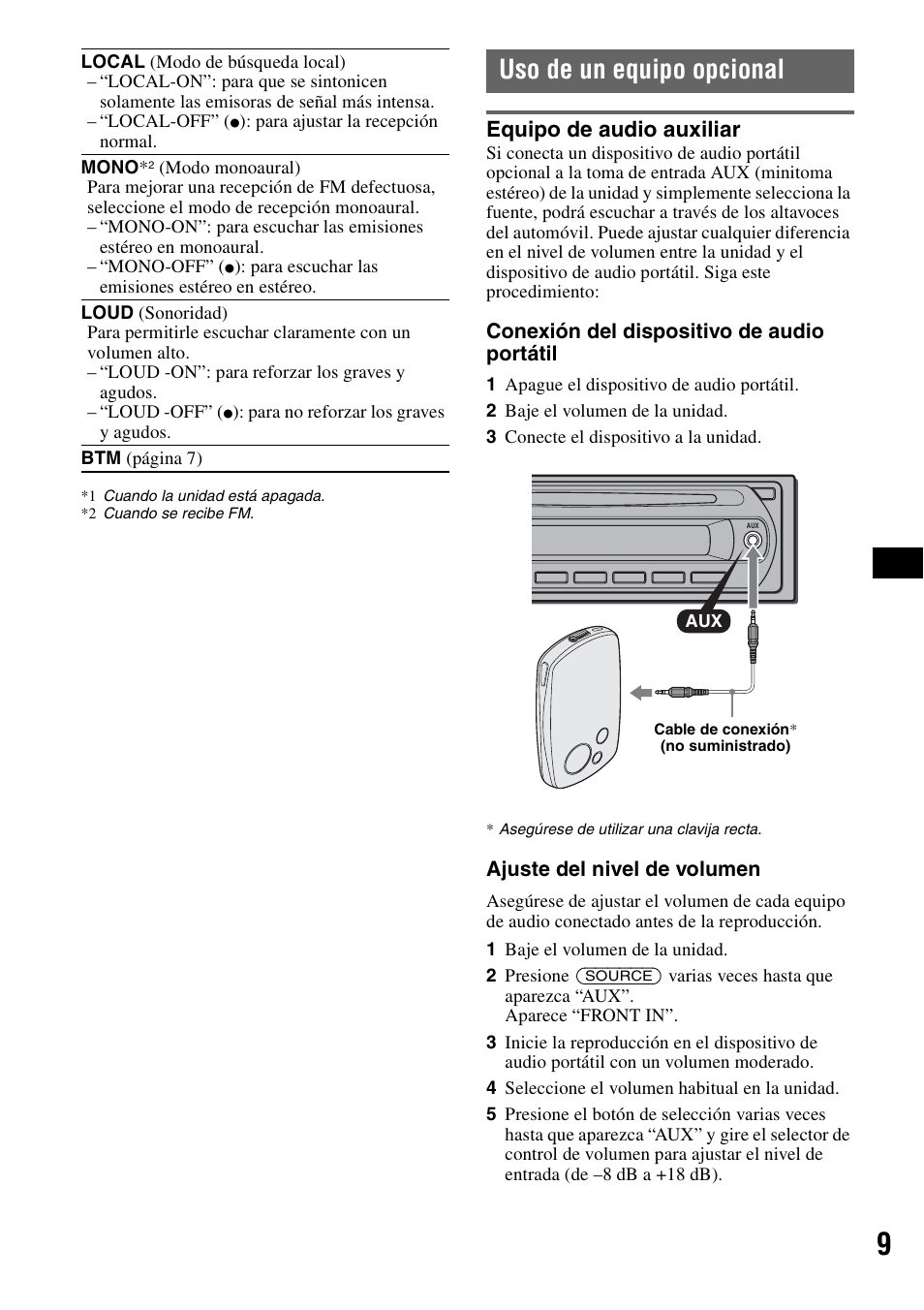 Uso de un equipo opcional, Equipo de audio auxiliar | Sony CDX-GT11W User Manual | Page 21 / 28