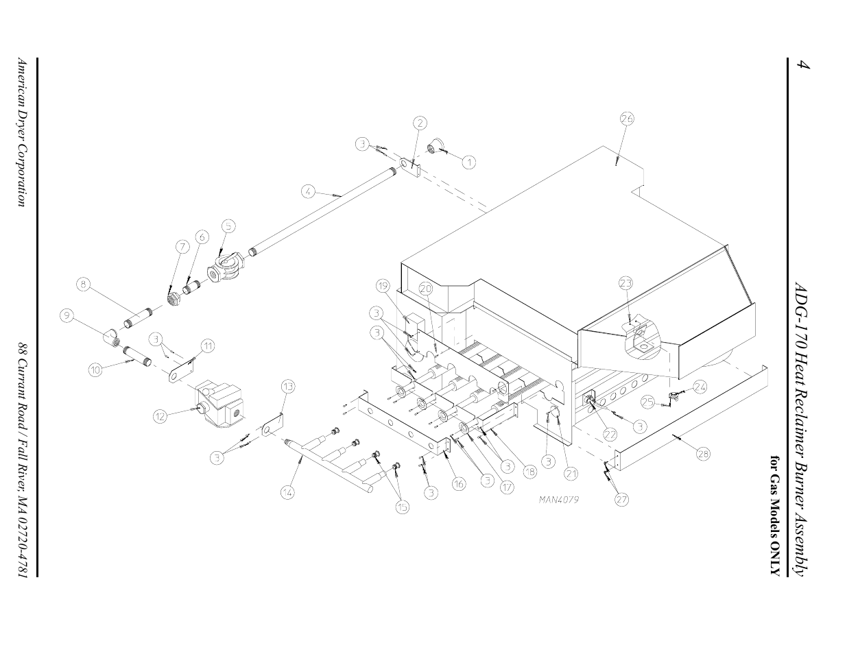Adg-170 heat reclaimer burner assembly, For gas models only , 5 | American Dryer Corp. Heat Reclaimer AD-170HR User Manual | Page 6 / 20