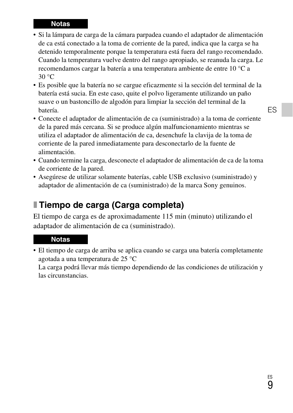 Xtiempo de carga (carga completa) | Sony DSC-W730 User Manual | Page 37 / 60