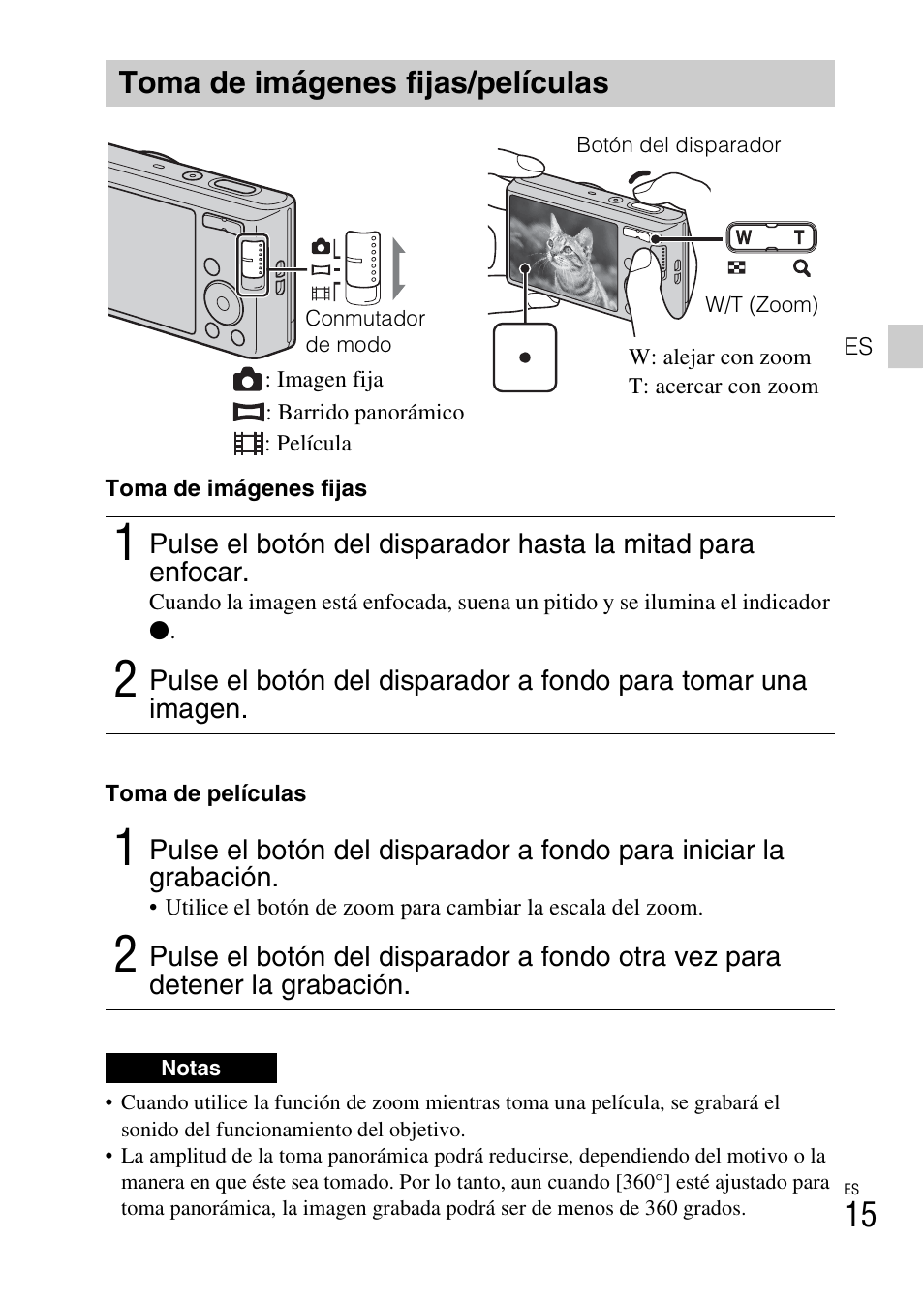 Toma de imágenes fijas/películas | Sony DSC-W730 User Manual | Page 43 / 60