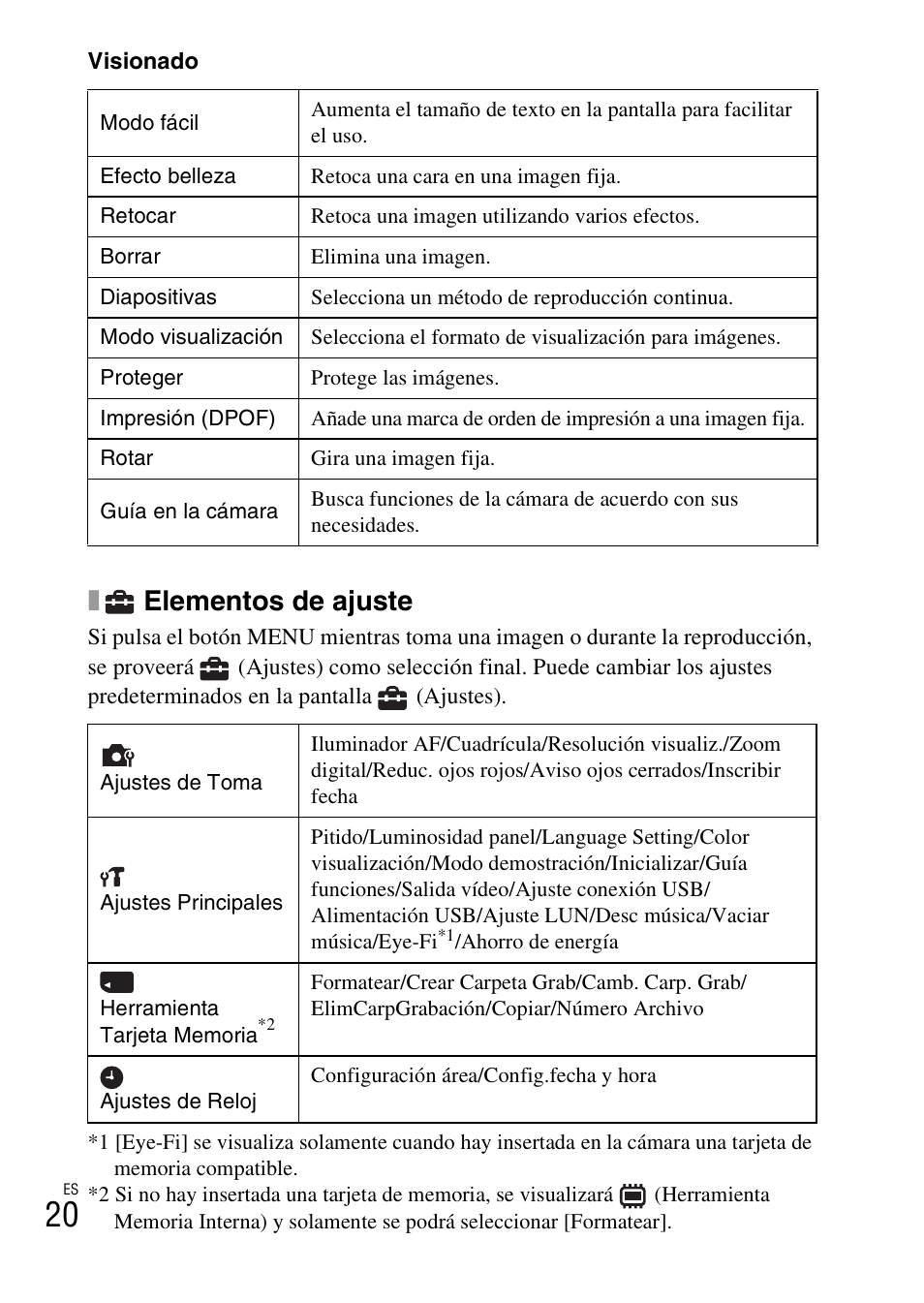 Elementos de ajuste | Sony DSC-W730 User Manual | Page 48 / 60