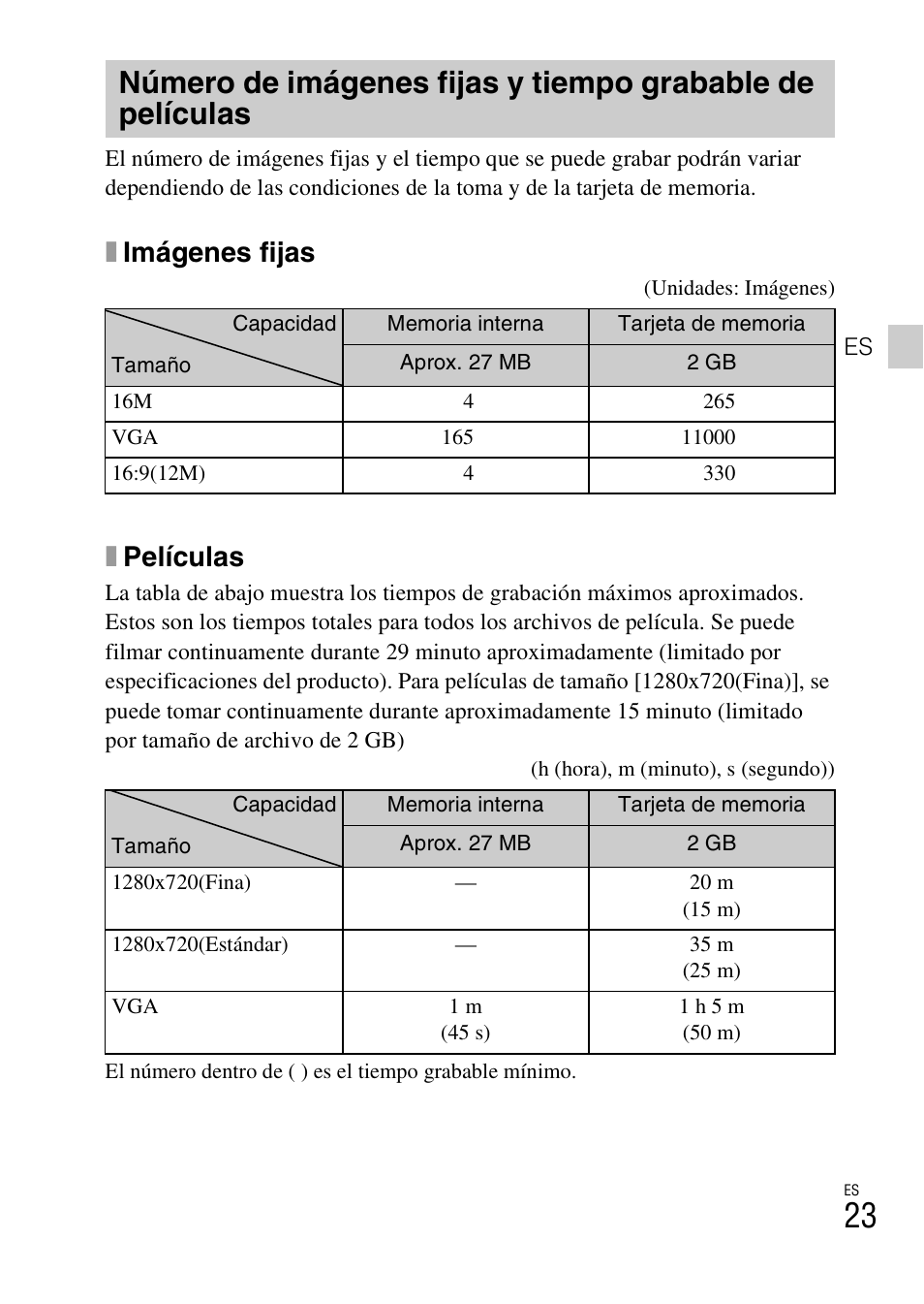Ximágenes fijas, Xpelículas | Sony DSC-W730 User Manual | Page 51 / 60