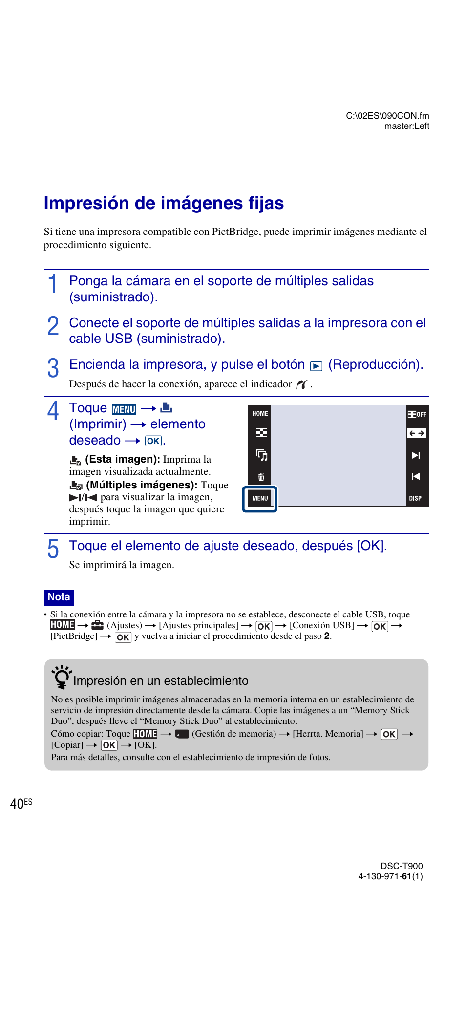 Impresión de imágenes fijas | Sony DSC-T900 User Manual | Page 102 / 124