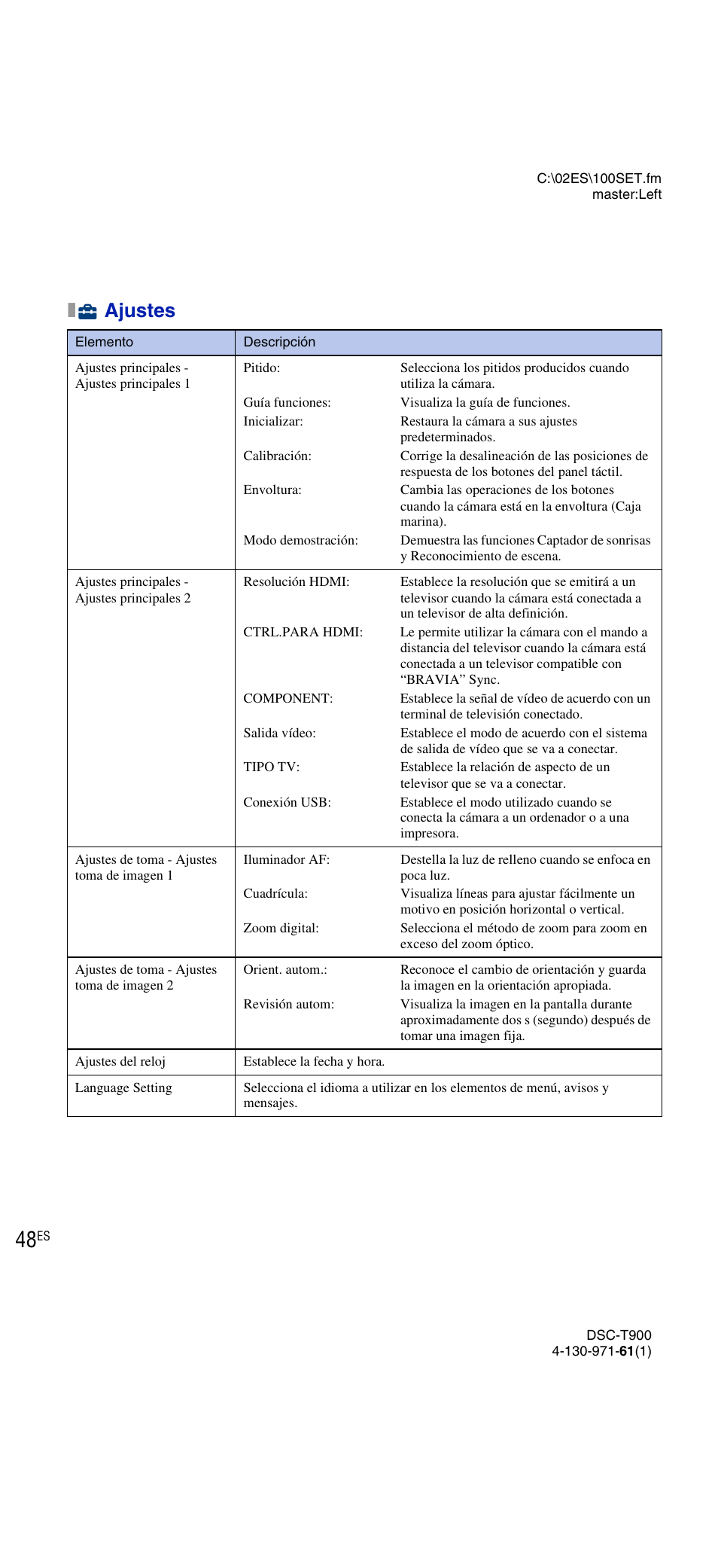 Xajustes | Sony DSC-T900 User Manual | Page 110 / 124