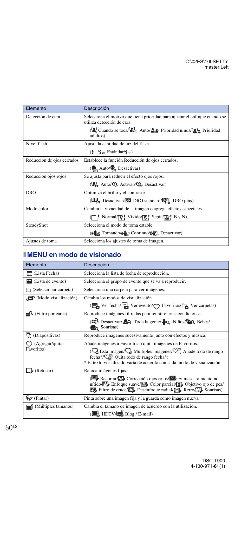 Xmenu en modo de visionado | Sony DSC-T900 User Manual | Page 112 / 124